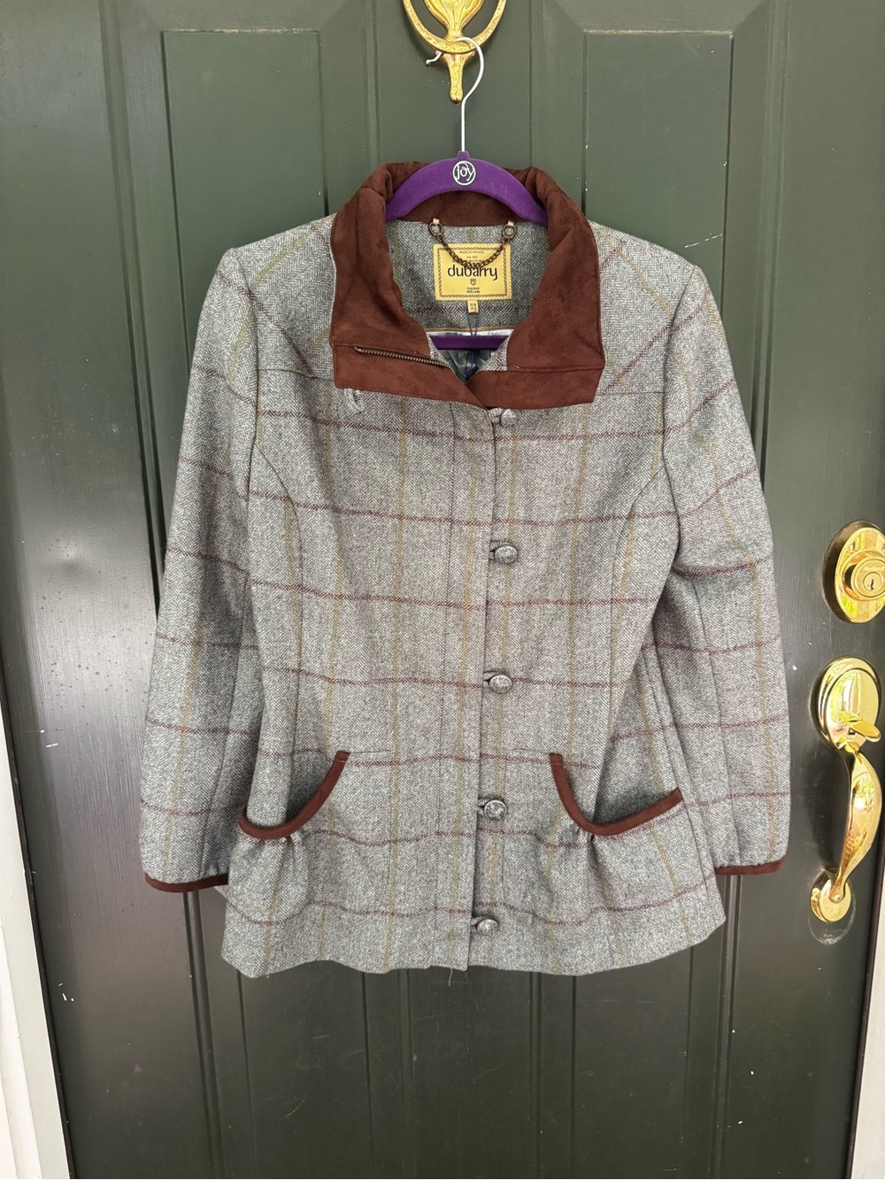 Dubarry of Ireland Women's grey/brown/blue green Tweed Jacket with Brown NEW